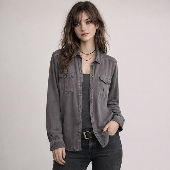 American Eagle Outfitters Tops - American Eagle Button Down Top Grunge Soft Grunge 90s Vibe Gray Women's Size M